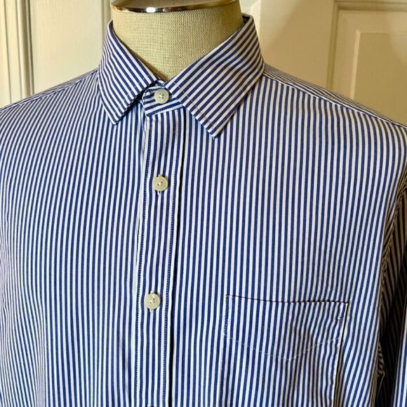 Men's UNTUCKit Terzolo Performance Style Blue White Stripe Button Up Shirt LARGE - Picture 2 of 2